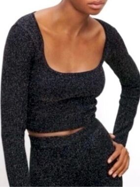 Zara Limitless Contour Collection metallic thread knit top size XS long sleeve
